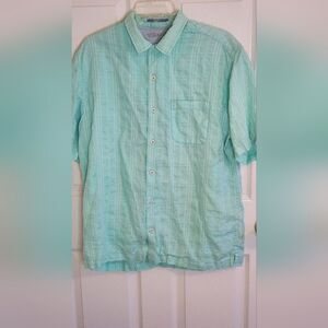 Caribbean M Mint Green Shrtslve LINEN Cotton Pocket Buttons Down Men's Shirt